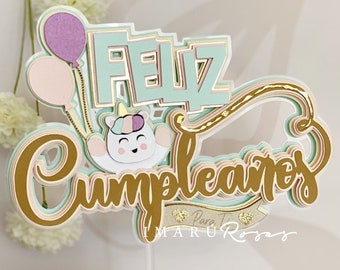 Cake topper Happy Birthday. Digital cutting file for Cameo and Cricut SVG. Unicorn