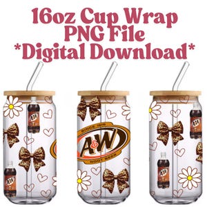 Root Beer 16oz Libbey Glass Can Wrap PNG, Digital Download, Coquette Bows and Flowers 16oz Libbey Wrap, UVDTF Tumbler Root Beer Soda Wrap