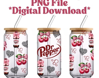 Diet Dr P Soda 16 oz Libbey Glass Can Wrap PNG, Sublimation Digital Download, Coquette 16oz Libbey Png, Libbey Soda & Bows 16oz Wrap UVDTF