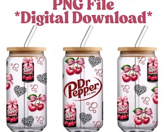 Dr P Soda Pink Coquette Tumbler Wrap PNG, 16oz Skinny Tumbler Design, Pink Bow, Feminine Sublimation Wrap, Coquette Aesthetic Digital File