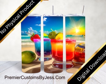 DIGITAL 3D Tumbler Wrap, 20oz Skinny Tumbler Wrap, Cocktail Tumbler Wrap, Custom Tumbler Wrap, Fruit Drink, Beach Tumblers, D70