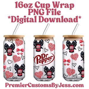 Cherry Dr P Soda & Black Bows 16 oz Libbey Glass Can Wrap PNG, Sublimation Digital Download, Coquette 16oz Libby, 16oz UVDTF Tumbler Wrap