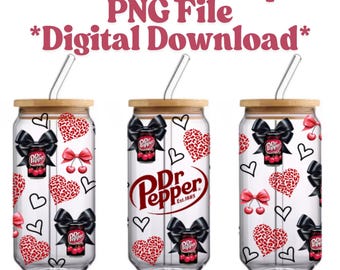 Cherry Dr P Soda & Black Bows 16 oz Libbey Glass Can Wrap PNG, Sublimation Digital Download, Coquette 16oz Libby, 16oz UVDTF Tumbler Wrap