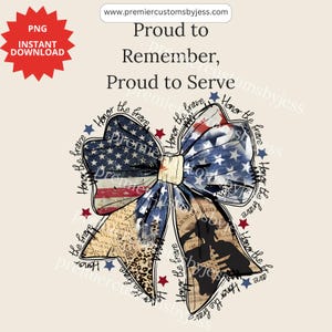 Fier de se souvenir, fier de servir Coquette américaine PNG, Honorer les braves PNG, Memorial Day Coquette Bow Png, 4 juillet soldat Clipart