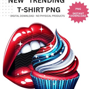 2025 4. Juli Cupcake & Lips America Png, USA Unabhängigkeitstag am 4.Juli, lustiges Vaterländisches Sublimations Design für 4.Juli Clipart