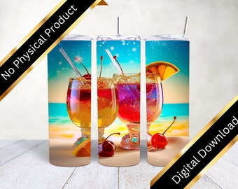 DIGITAL 20oz Skinny PNG File, 3D Tumbler Wrap, Beach Tumbler Wrap, Cocktail Tumbler Wrap, Custom Tumbler Wrap, Cocktail, Cruise Tumbler, D69