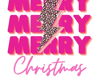 Merry Merry Christmas Pink Leopard Bolt Png