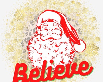 Merry Christmas vintage cheetah gold snowflake believe red png santa