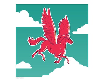 Red Pegasus of Dallas - 8 x 8 Illustration Art Print