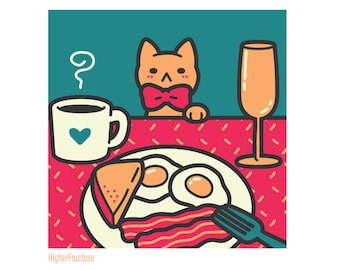 Cat Brunch - 8 x 8 Illustration Art Print