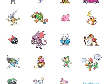 Minimalist Video Game Friends - 11 x 17 Printed Illustration