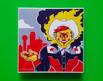 Flaming Big Tex Sticker - 3" x 3"