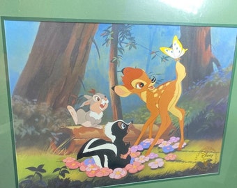 Framed Exclusive Commemorative Lithograph - Bambi Thumper and Flower - The Disney Store 1997