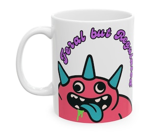 Pink Monster Ceramic Mug | Playful Cartoon Creature Illustration