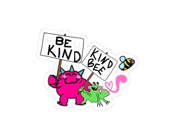Be Kind Monsters Kiss-Cut Stickers | Cute Frog, Pink Monster & Bee Design