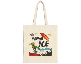 No More Ice dinosaur meteor Tote Bag | Anti-ICE, retro illustration