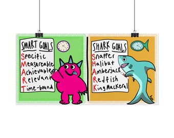 SMART Goals Goblin and Shark Rolled Poster | Motivational Classroom Wall Art | Funny wall art