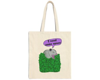Overwhelmed Opossum says 'I need some space' Tote Bag | Cute Animal Canvas