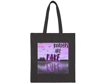 Borders Are Fake Tote Bag | Pink Lake Landscape, Political Statement