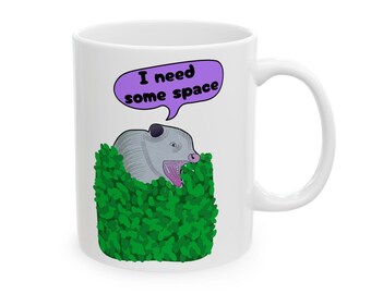 Overwhelmed Opossum Illustration Mug | Ceramic Mug