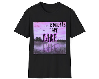 Borders Are Fake T-Shirt | Pink Sky Graphic Tee