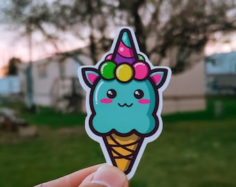 Cute Ice Cream Unicorn Sticker| food art |Great For Hydro Flasks, Laptops, Notebooks and More! | Illustration Sticker