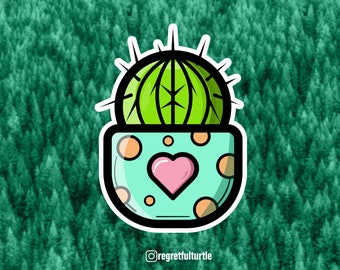 Cute heart vase cactus vinyl sticker| Vinyl | Die-cut | Fun Sticker | Water Bottle Sticker | Laptop Sticker | matte Sticker |