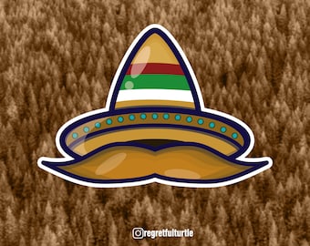 Sombrero Mustache Sticker| Vinyl | Die-cut | Fun Sticker | Water Bottle Sticker | Laptop Sticker | Glossy Sticker