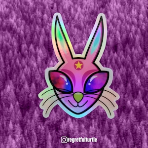 Trippy Sticker Alien Bunny Vinyl Sticker | Die-cut | Holographic Sticker