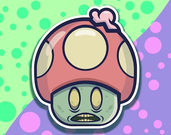 Mario Mushroom Sticker Zombie | Glossy Vinyl | Laptop Decal | Planner Design | Video Game Stickers | Spooktober | Halloween Decoration