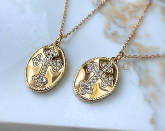 Gold Cross Necklace • CZ Crystal Cross • Waterproof Jewelry • Faith Gift • Religious Pendant • Christian Jewelry • Dainty Gold Necklace
