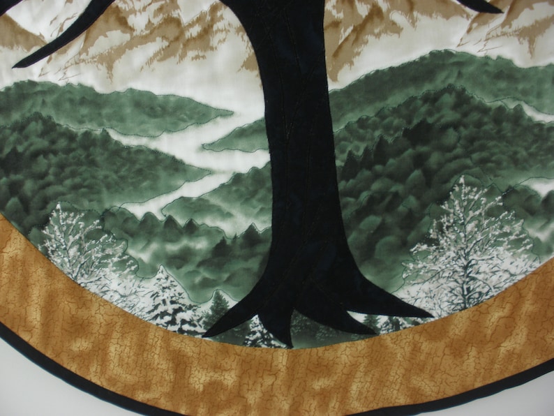 Tree of Life Fusible Applique Quilted Wall Hanging 29 Diameter Mountain Scene