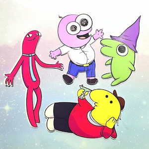 Lächelnde Freunde Gruppe handgemachte Aufkleber - Pim, Charlie, Alan und Glep