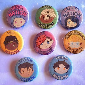 Arcane/League of Legends Handmade Buttons- Jinx, Vi, Ekko, Caitlyn, Mel, Jayce, Viktor, & Heimerdinger