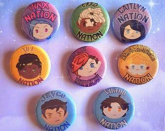 Arcane/League of Legends Handmade Buttons- Jinx, Vi, Ekko, Caitlyn, Mel, Jayce, Viktor, & Heimerdinger