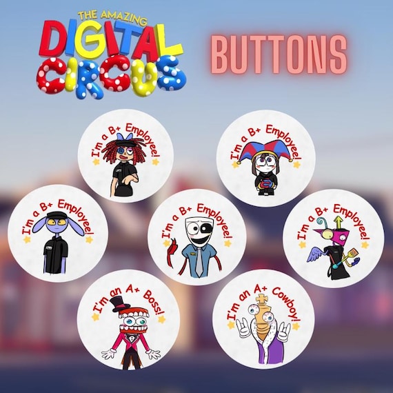 The Amazing Digital Circus Inspired Handmade Vinyl Buttons - Gangle, Ragatha, Pomni, Zooble, Jax, Caine, and Kinger