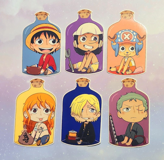 ワンピースちびキャラのボトルステッカー - ルフィ、ゾロ