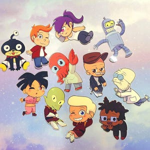 Futurama Chibi Handmade Stickers- Bender, Leela, Fry, Nibbler, Farnsworth, Hermes, Zoidberg, Amy, Scruffy, Kif, and Zapp