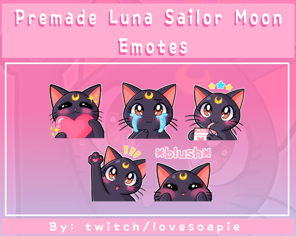 Premade P2u Luna Sailor Moon Twitch Emote Bundle Of 5 Cat Etsy