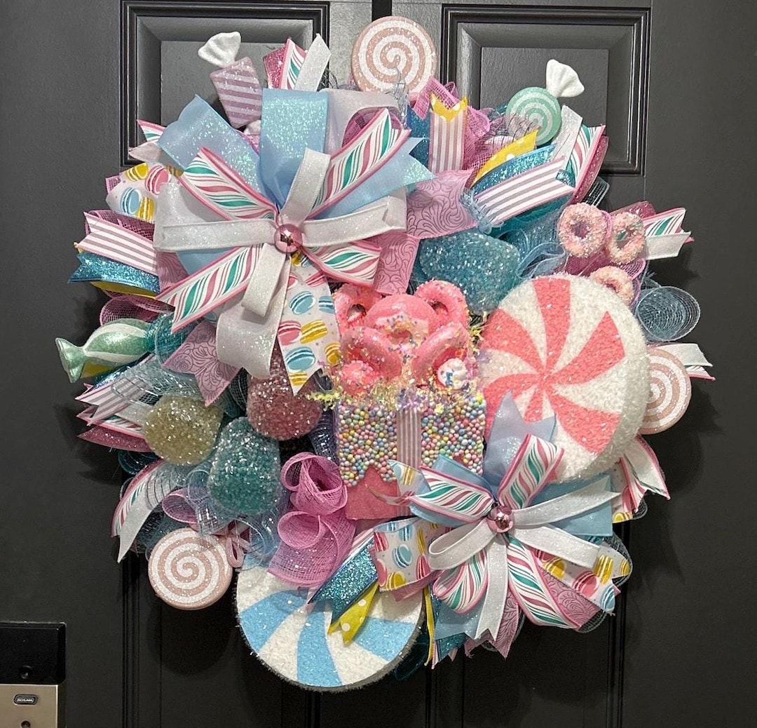 Candyland Christmas Wreath: 28" Pastel Candy Door Decor - Etsy