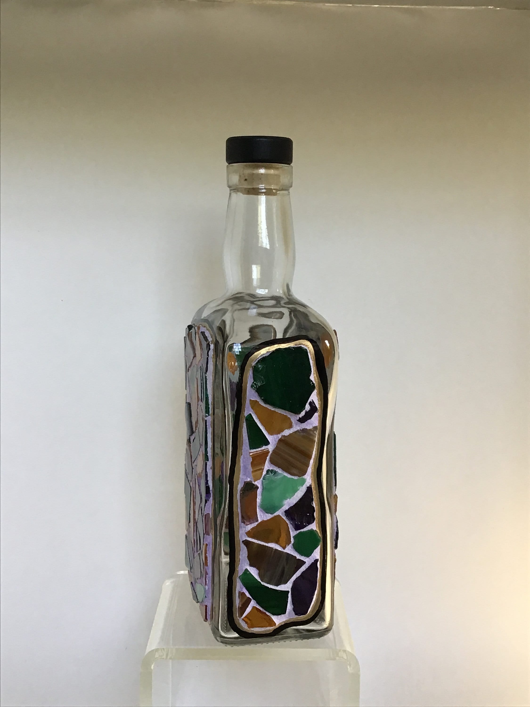 Unique bottle art stained glass hand painted mosaic Etsy