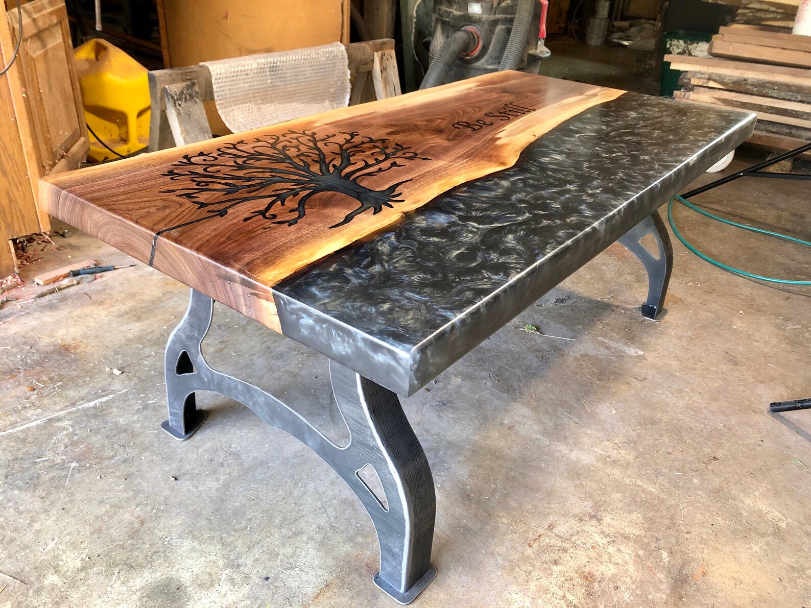Custom Engraved Coffee Table With Epoxy River Etsy