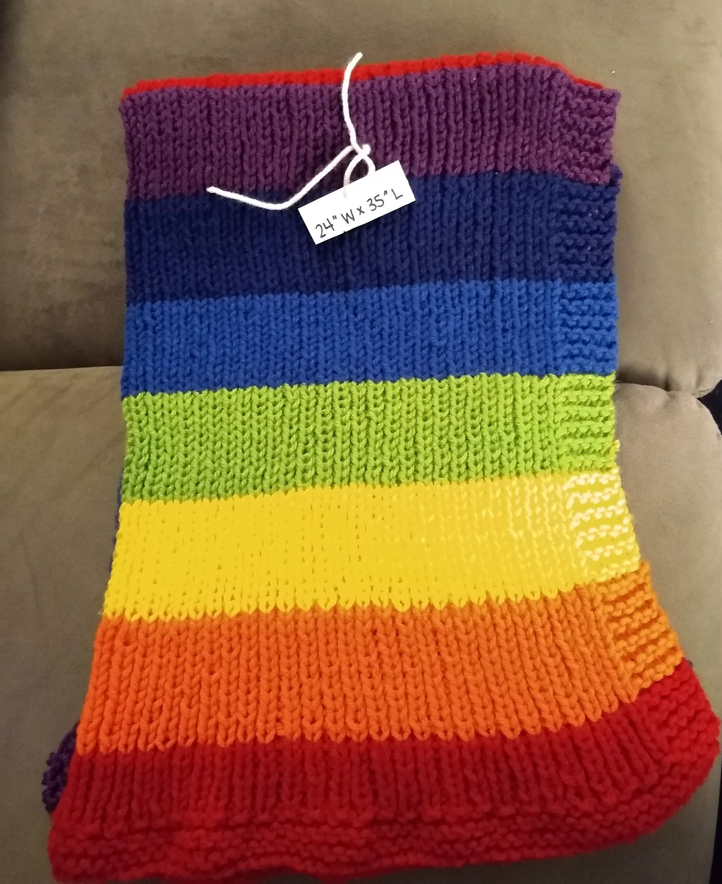 Knitted Blanket, Lap Blanket, Baby Blanket, Rainbow Blanket Etsy