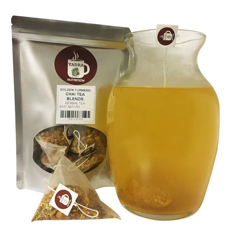 Golden Turmeric Chai Tea Pyramid Sachets Herbal Loose Leaf Tea ICED or