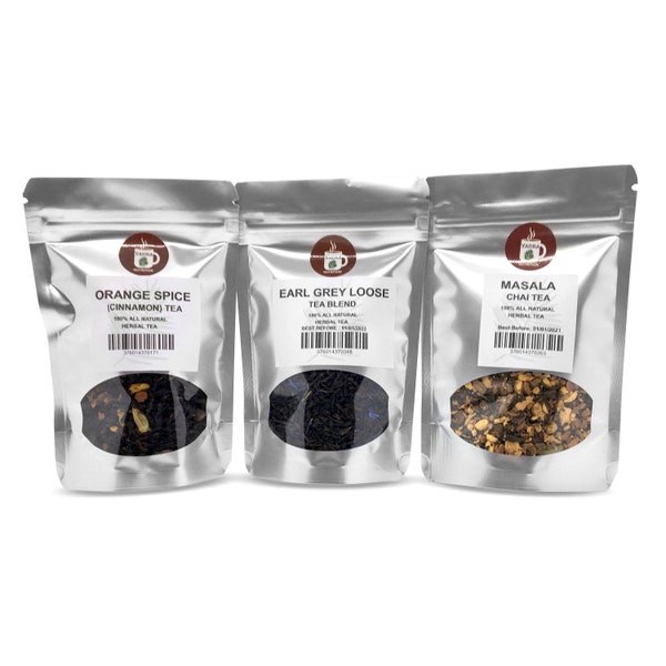 Orange Spice Cinnamon, Earl Grey Loose, Masala Chai Herbal Tea Pack served ICED or HOT