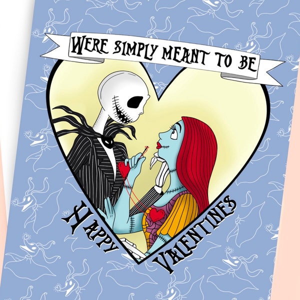 Jack Skellington & Sally Nightmare Before Christmas Valentines Day Card, “Simply Meant To Be”, Tim Burton, Love, Happy Valentines Day (A5)