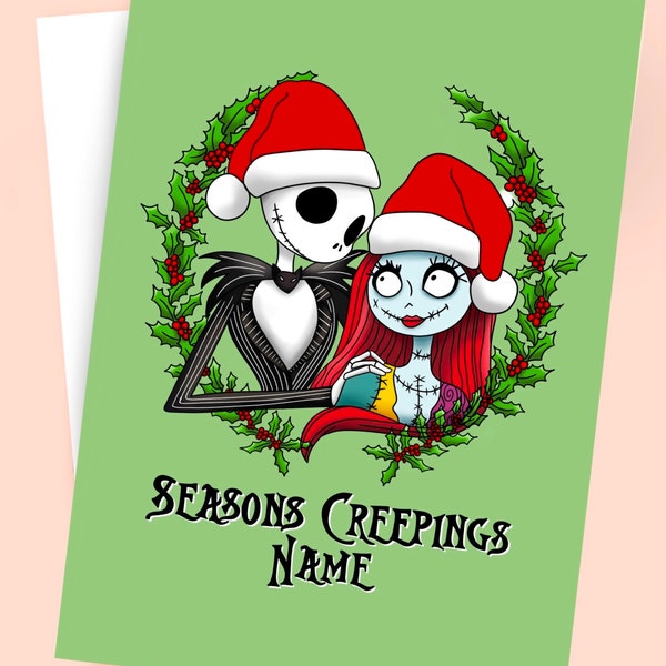 Personalised Jack Skellington & Sally Nightmare Before Christmas Christmas Card, “Seasons Creepings”, Tim Burton, Happy Holidays, Xmas (A5)