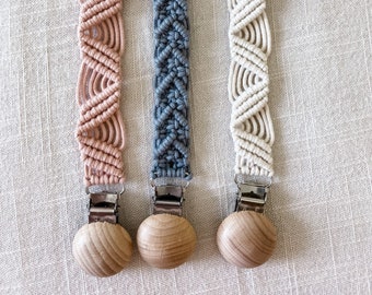 Macrame Pacifier Clip | Wood Binky Clip | Handmade Binky Clip