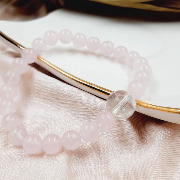 Bracelet en quartz clair et rose | Cadeaux Noël