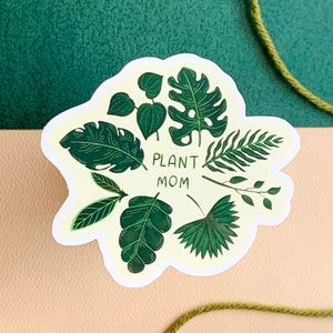 Plant Mom, glänzend beschichteter Vinyl Konturschnitt Sticker, handgezeichnet, wetterfester Aufkleber, Hydro Flask Sticker, Laptop Sticker